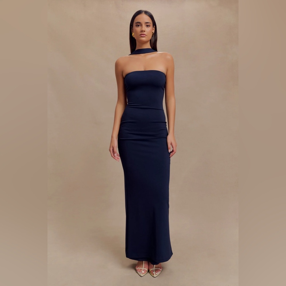 Strapless High-Neck Navy Black-Tie Dress